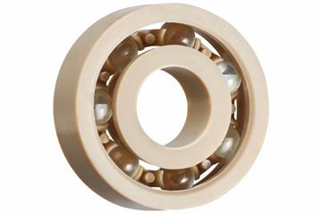 xiros® radial deep groove ball bearing, xirodur A500, glass balls, cage made of PEEK, mm