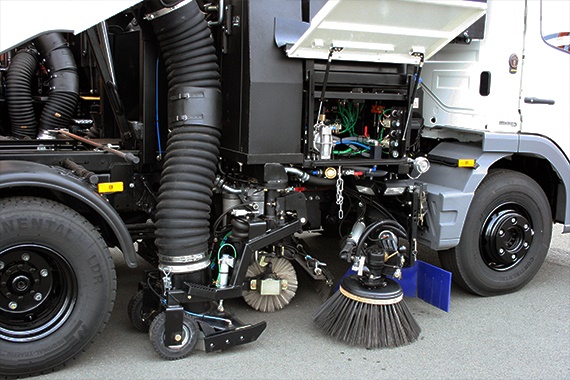 Detailed view of the sweeping vehicle
